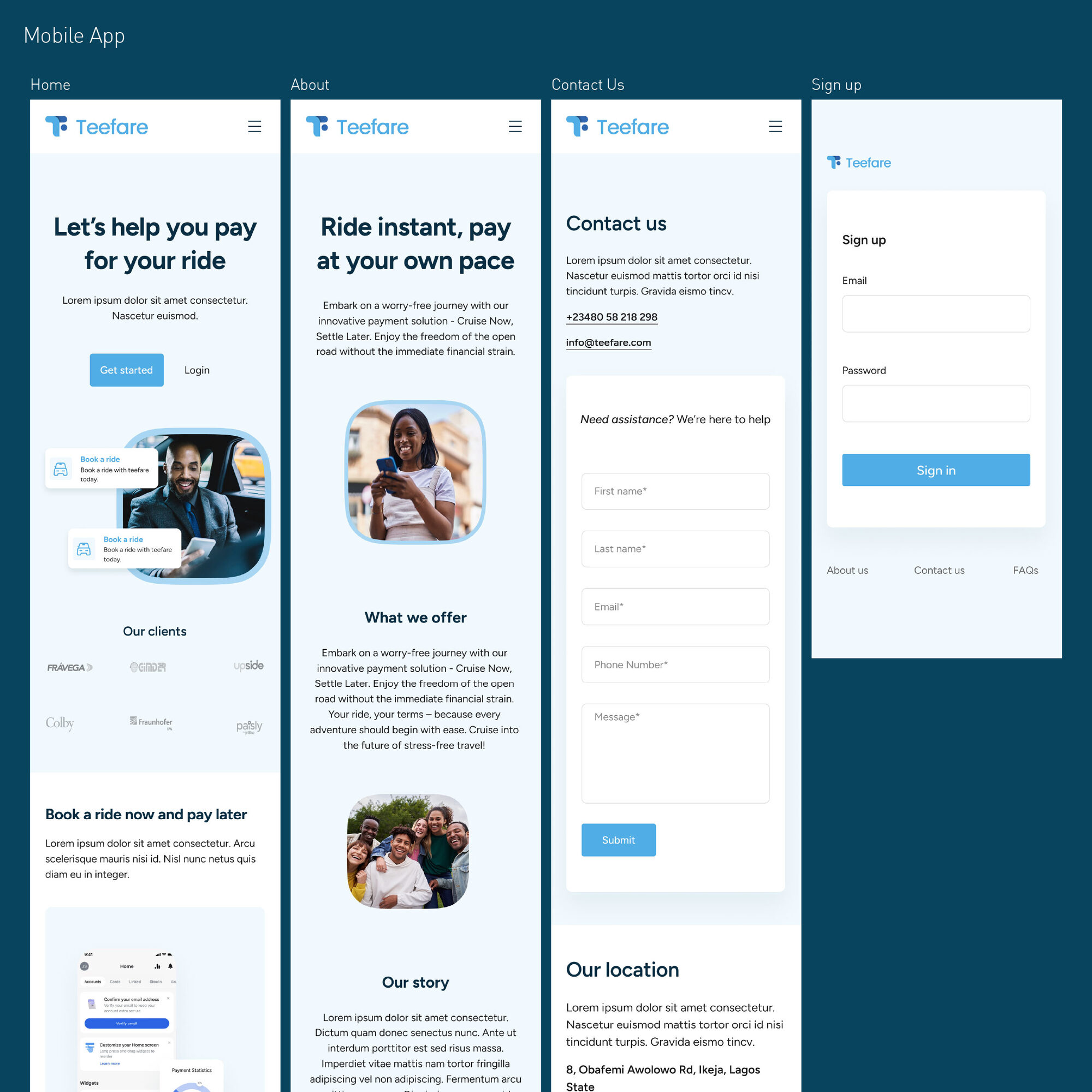 Teefare Mobile App UI Screens